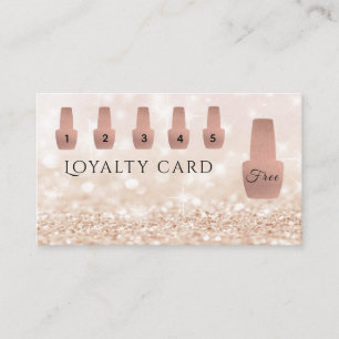 Carte De Fidélité Élégant rose doux vernis à ongle doré glittery