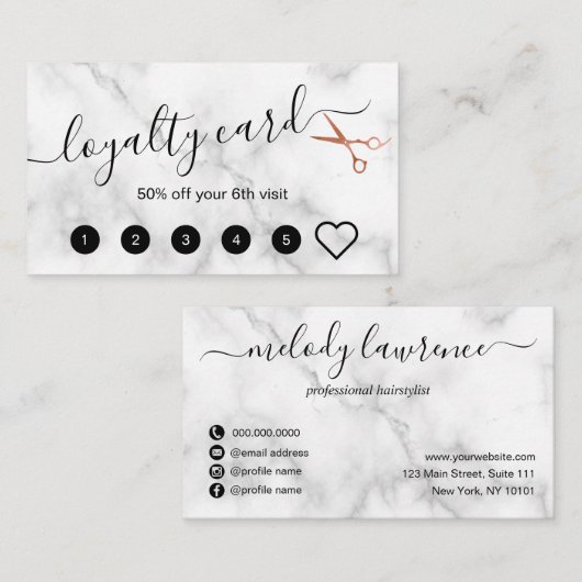 Carte De Fidélité Elégant rose en cuivre ciseaux en or coiffeuse (Devant / Derrière)