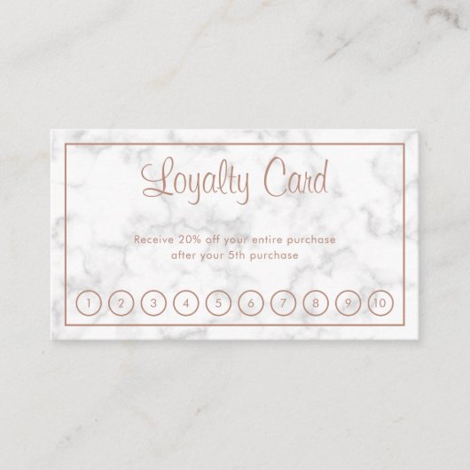 Carte De Fidélité Élégant Rose Gold Script Marbre moderne (Devant)