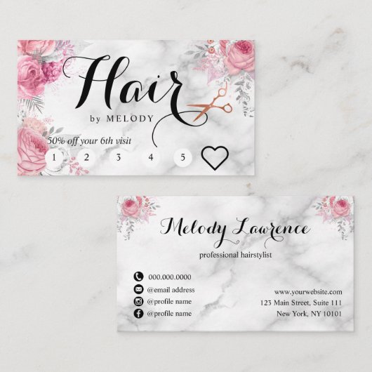 Carte De Fidélité Elégante coiffeuse rose en cuivre (Devant / Derrière)