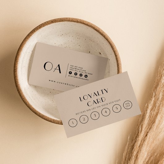 Carte De Fidélité Elégante Crème Beige Neutre Boho Moderne 6 Punch