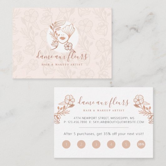 Carte De Fidélité Élégante florale floraison beauté Femme Logo rose (Devant / Derrière)