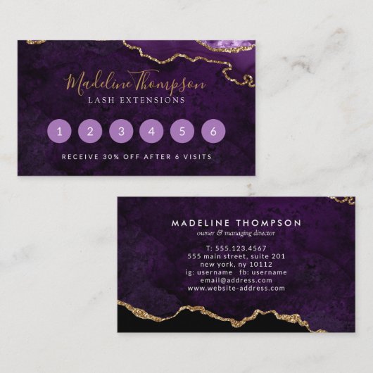 Carte De Fidélité Élégante Géode Agate de marbre violet (Devant / Derrière)