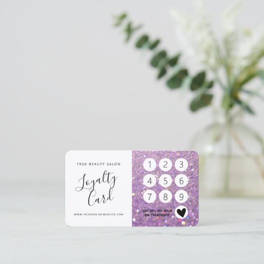 Carte De Fidélité Élégante Parties scintillant violette Lilac Sparkl (Debout devant)