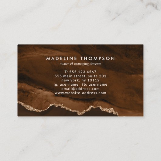 Carte De Fidélité Elégante Rouille Or Marbre Agate Géode (Dos)