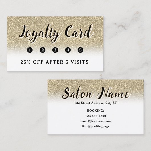 Carte de fidélité en faux or parties scintillant (Devant / Derrière)