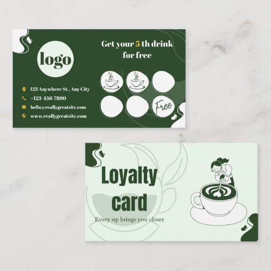 Carte de fidélité en timbres pour café vert (Devant / Derrière)