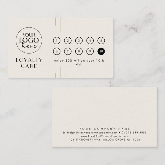 Carte De Fidélité EVERLY Ivory Black Logo Business Reward 10 Punch (Devant / Derrière)