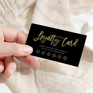 Carte De Fidélité Faux Gold Script moderne sur noir