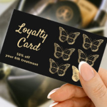 carte de fidélité faux papillons en feuille d'or