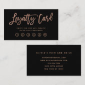 Carte De Fidélité Faux Rose Gold Script moderne sur noir (Devant / Derrière)