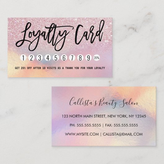 Carte De Fidélité Fille rose Parties scintillant Iridescente Ombre (Devant / Derrière)