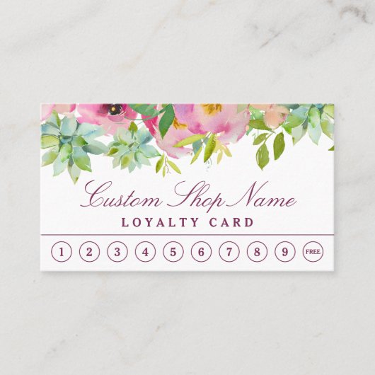 Carte De Fidélité Fleur Chic Mint & Blush Pink Floral Business (Devant)