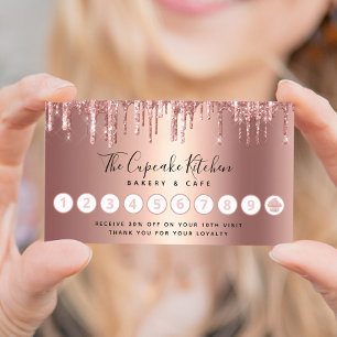 Carte De Fidélité Gâteau Rose Gold Paillettes Dégoulinantes Boulange