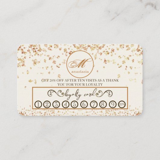 Carte De Fidélité Girly Luxury Gold Glittery Monogramme Beauté Salon (Dos)