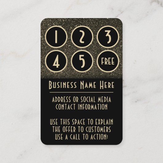 Carte De Fidélité Glam Black & Faux Gold Parties scintillant Rewards (Dos)