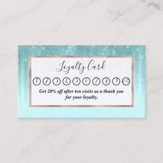 Carte De Fidélité Glam Mint Green Aqua Parties scintillant Gradient  (Devant)