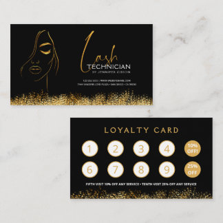 Carte De Fidélité Glamorous Black & Gold Lash Tech 