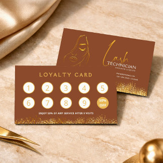 Carte De Fidélité Glamorous Gold & Brown Lash Tech