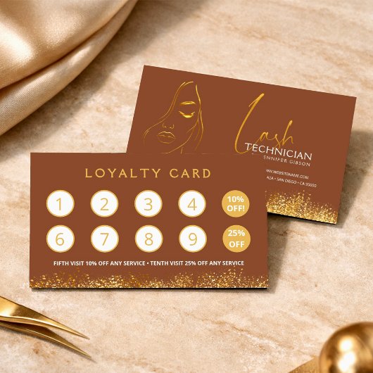 Carte De Fidélité Glamour Gold & Brown Lash Tech