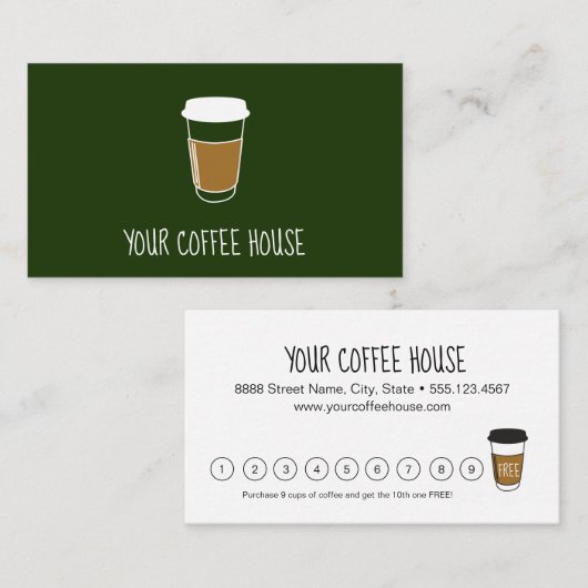 Carte de fidélité Green Editable Coffee House Timb (Devant / Derrière)
