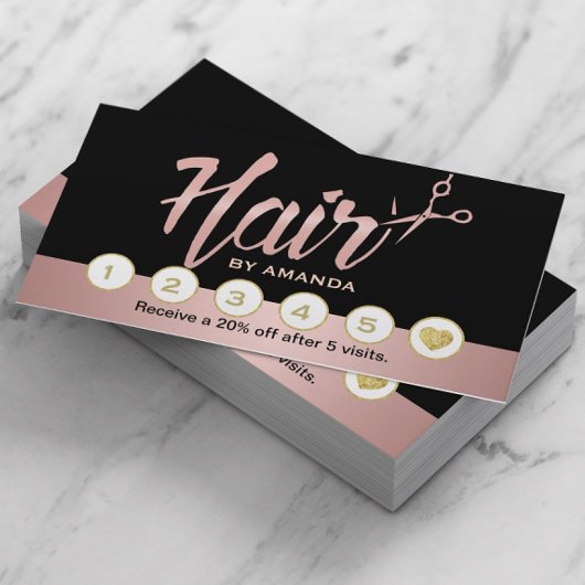 Carte De Fidélité Hair Stylist Rose Gold Script Loyalty Punch