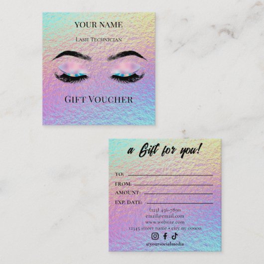 Carte De Fidélité Holographic Lash Technician Gift Certificate Card (Devant / Derrière)