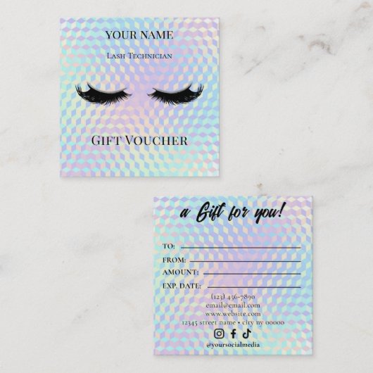 Carte De Fidélité Holographic Lash Technician Gift Certificate Card (Devant / Derrière)