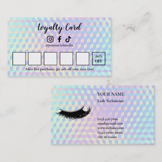 Carte De Fidélité Holographic Lash Technician Loyalty Card (Devant / Derrière)