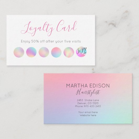 Carte de fidélité Holographique Iridescente (Devant / Derrière)