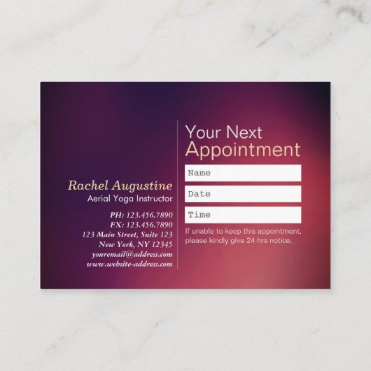 Carte De Fidélité Instructeur aérien YOGA 10 Classe Pass Rendez-vous (Dos)