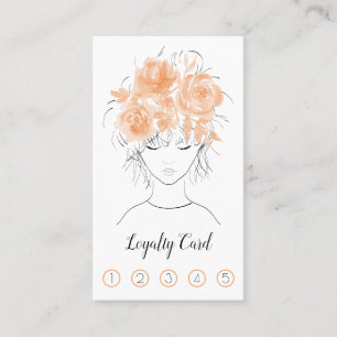 Carte De Fidélité Jolie fille pêche aquarelle rose-Floral