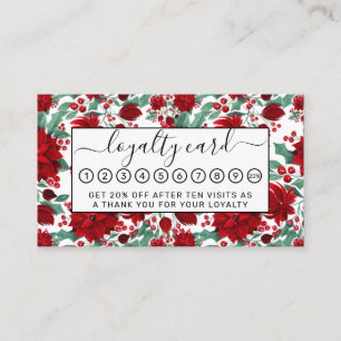 Carte De Fidélité Joyeux rouge Poinsettia Fleurs Feuilles ivoire Aqu