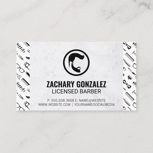 Carte De Fidélité Logo Barber Beard | Barber Outils Marbre Motif (Devant)