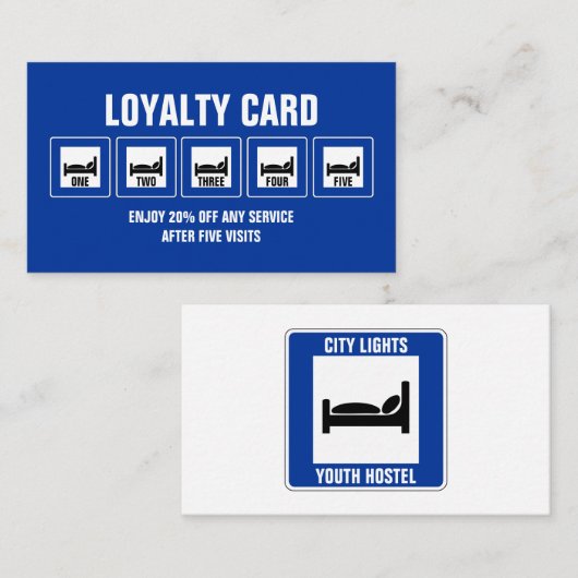 Carte De Fidélité Logo Bleu Bed, Hostel Hébergement Business (Devant / Derrière)