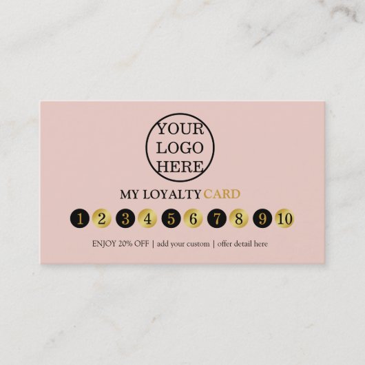 Carte De Fidélité Logo Blush rose moderne Business Reward Punch (Devant)