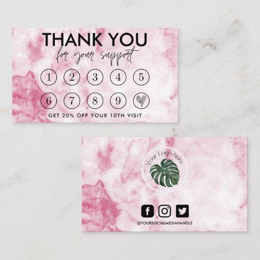 Carte de fidélité Logo de maquillage en marbre ros (Devant / Derrière)