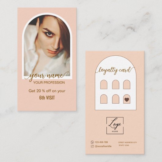 Carte De Fidélité Logo de photo rose moderne avec écriture script (Devant / Derrière)