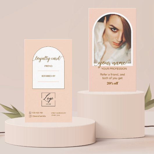 Carte De Fidélité Logo de photo rose moderne avec écriture script
