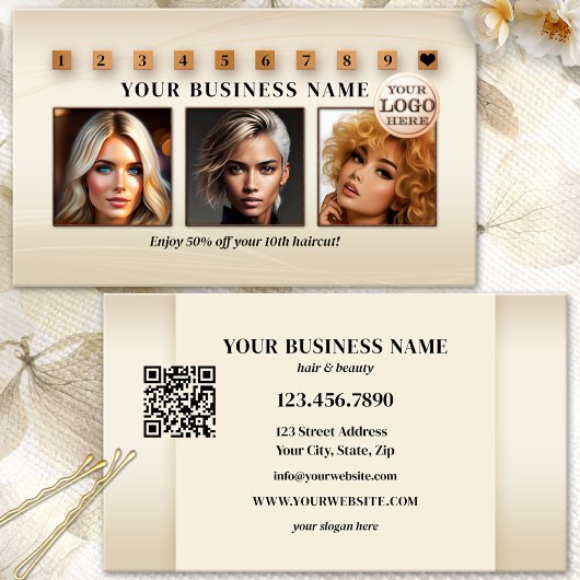 Carte De Fidélité Logo de salon de coiffure Photos de code QR