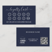 Carte De Fidélité Logo d'entreprise Blue QR Code de la Marine modern (Devant / Derrière)