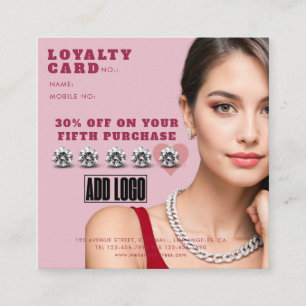 Carte De Fidélité Logo d'entreprise de bijoux de mode rose moderne