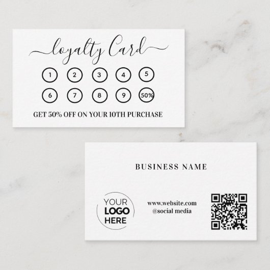 Carte De Fidélité Logo d'entreprise de code QR blanc moderne (Devant / Derrière)
