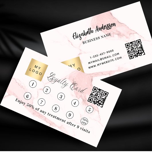 Carte De Fidélité Logo d'entreprise en marbre rose qr code