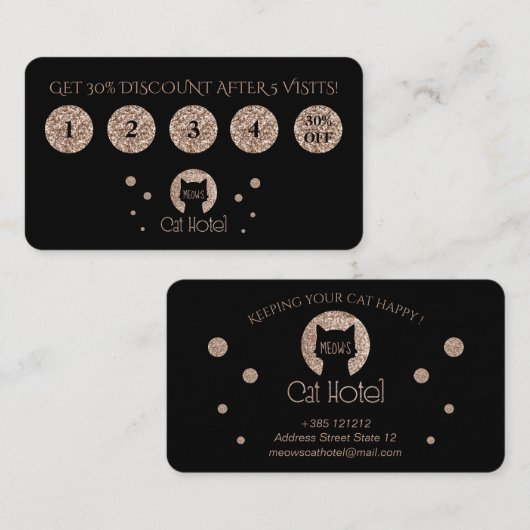 Carte De Fidélité Logo d'or de parties scintillantes d'hôtel de chat (Devant / Derrière)