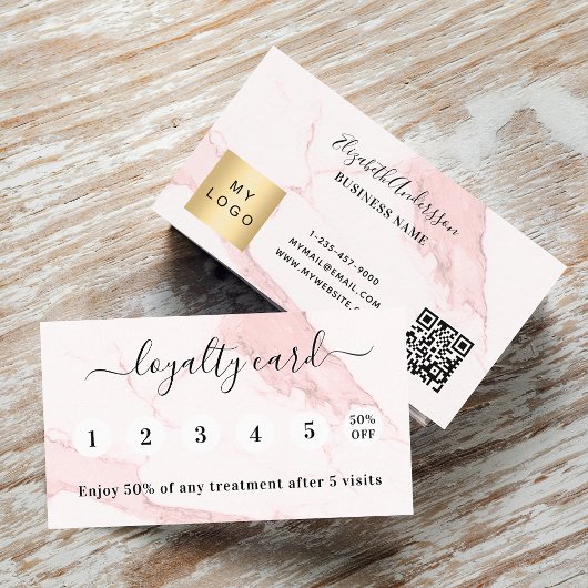 Carte De Fidélité Logo du code qr en marbre rose