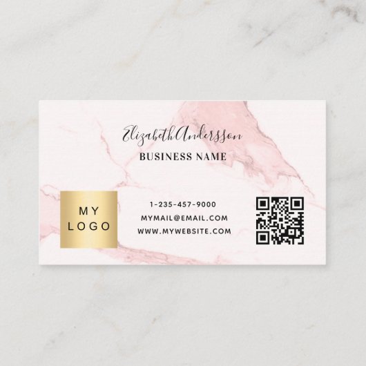 Carte De Fidélité Logo du code qr en marbre rose (Dos)