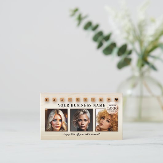 Carte De Fidélité Logo du salon de coiffure Code QR Photos (Debout devant)