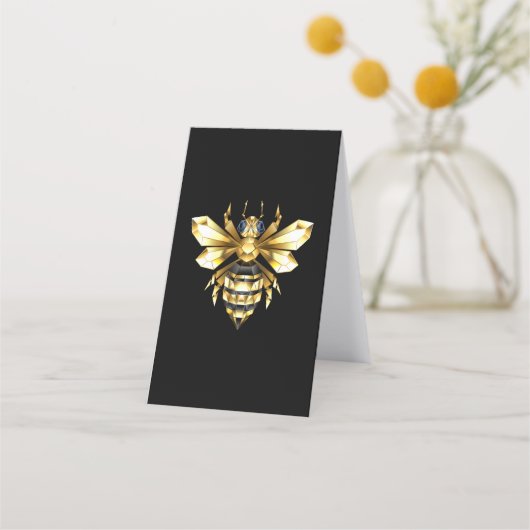 Carte De Fidélité Logo Faux Gold Foil Bee Polygonal sur Noir (Dos)