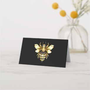 Carte De Fidélité Logo Faux Gold Foil Bee Polygonal sur Noir
